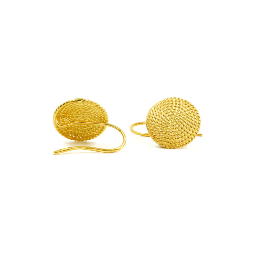 Argento 925 orecchino tondo granulato 15mm – Dorato