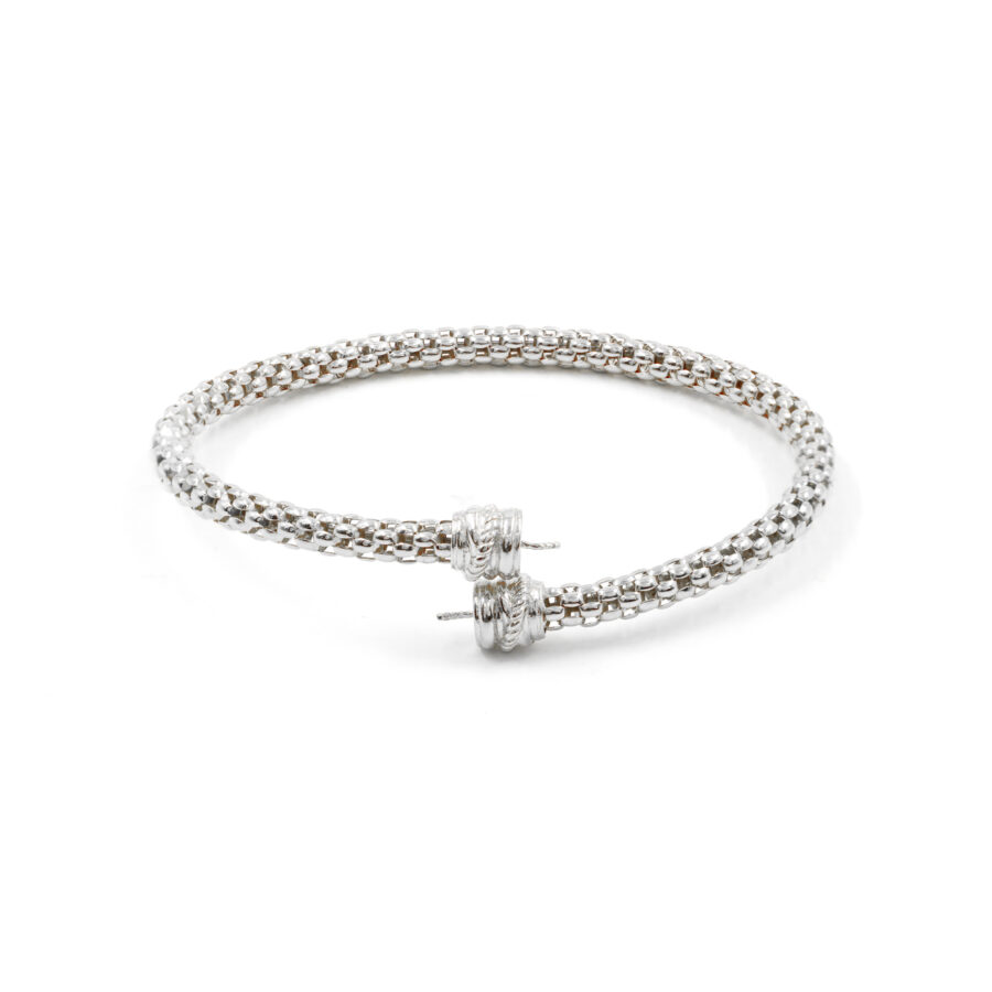 Montatura Bracciale contrarier in catena coreana 4mm semirigido in argento 925 - Rodiato