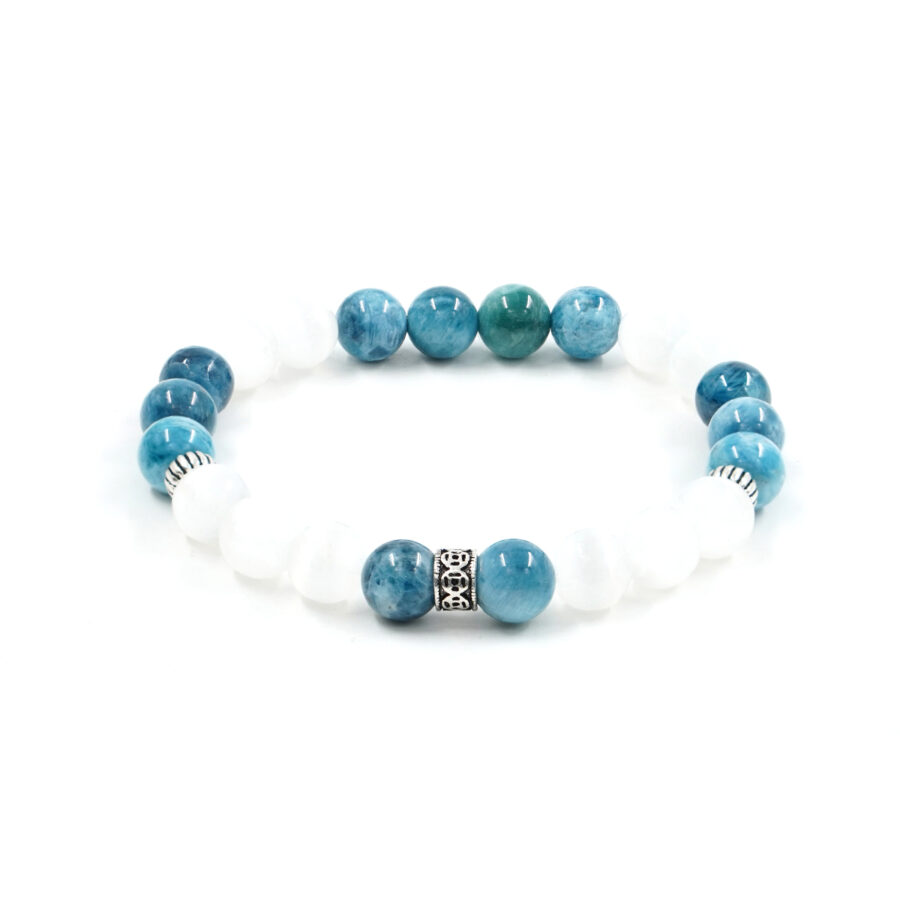 Bracciale Elastico apatite, selenite, elemento in argento