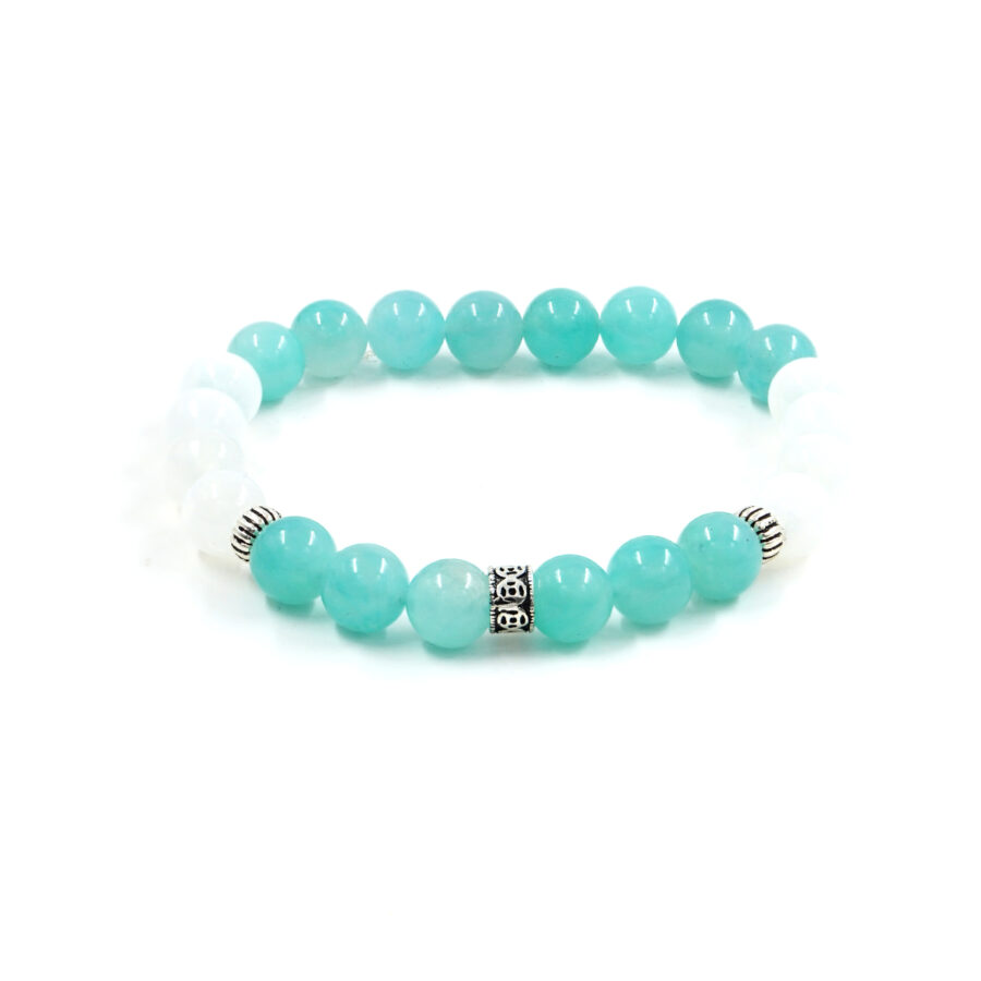 Bracciale Elastico amazzonite, selenite, elemento in argento