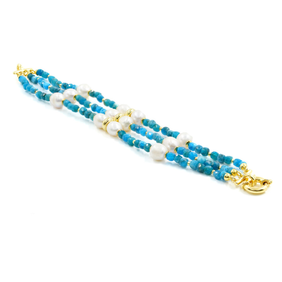 Bracciale con apatite, perla, ematite, chiusura in argento – Dorato
