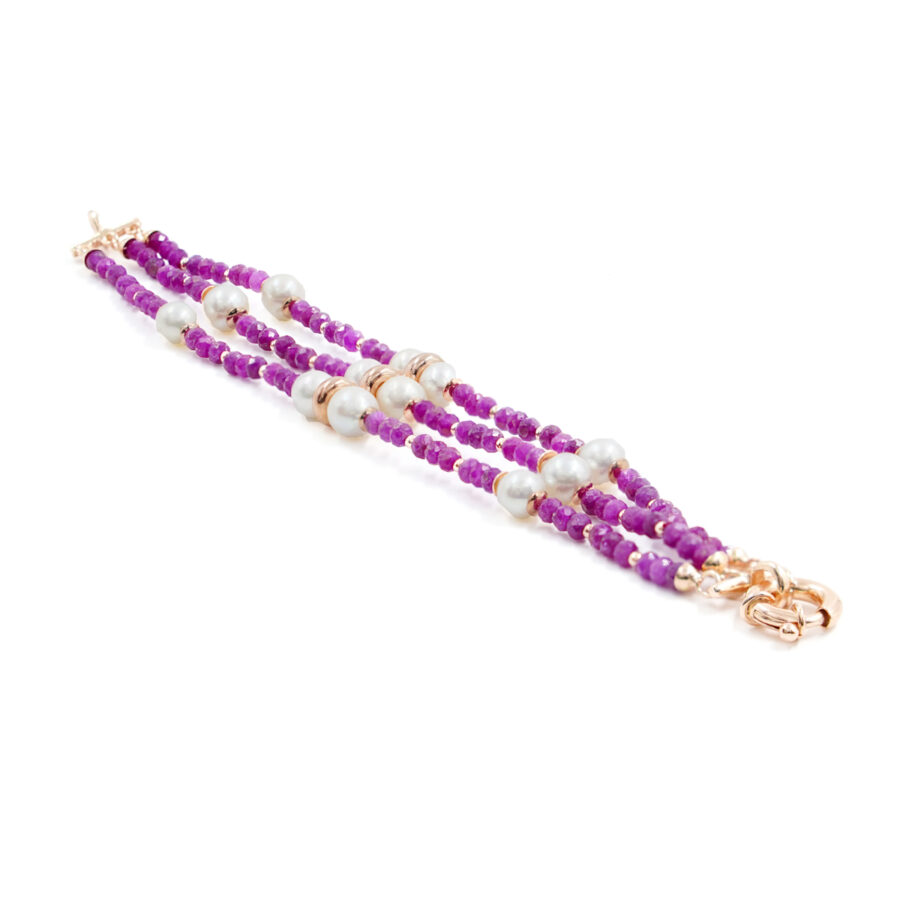 Bracciale con rubini, perla, ematite, chiusura in argento – Rose'