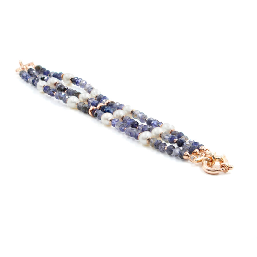 Bracciale con iolite, perla, ematite, chiusura in argento – Rose'