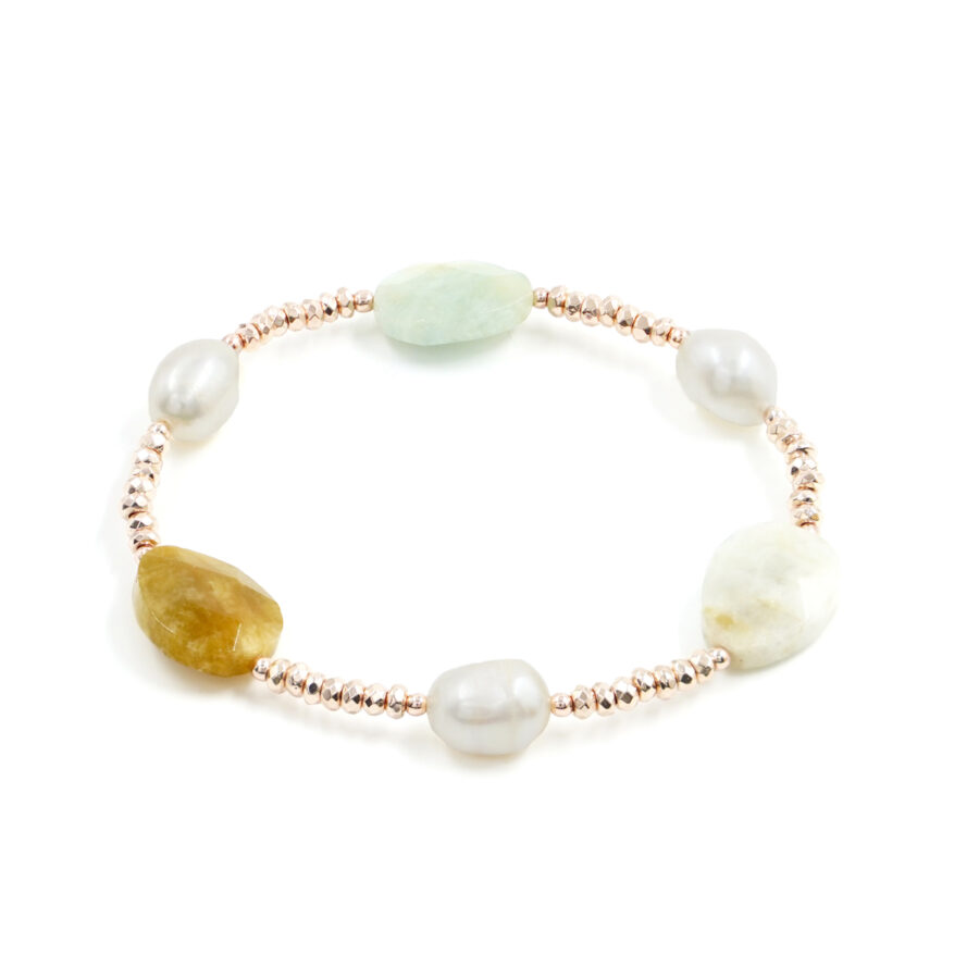 Bracciale Elastico con ematite, acquamarina verde, perla