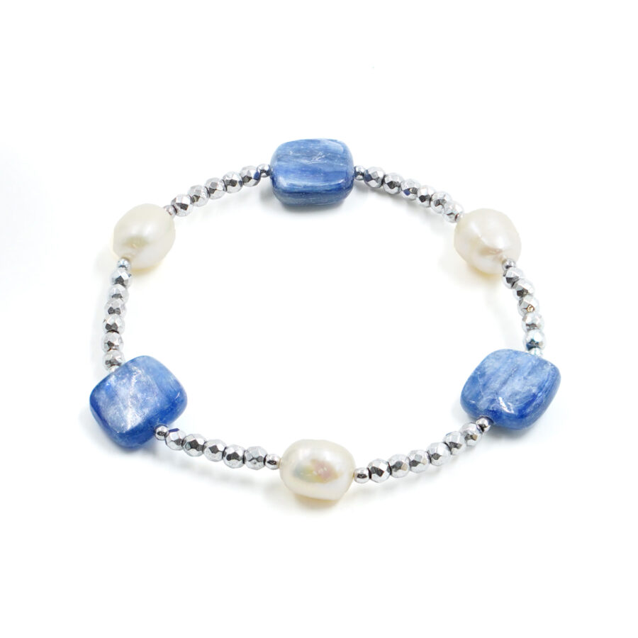 Bracciale Elastico con ematite, cianite, perla