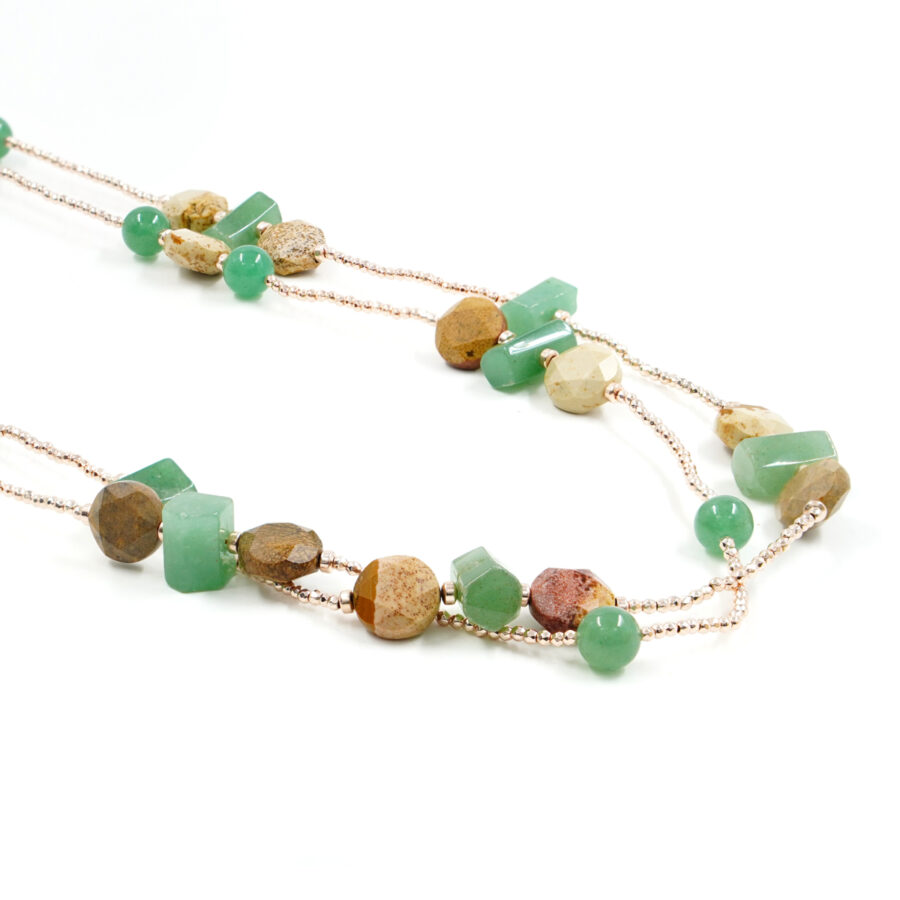 Collana Multifilo, con ematite rosè, avventurina, paesina