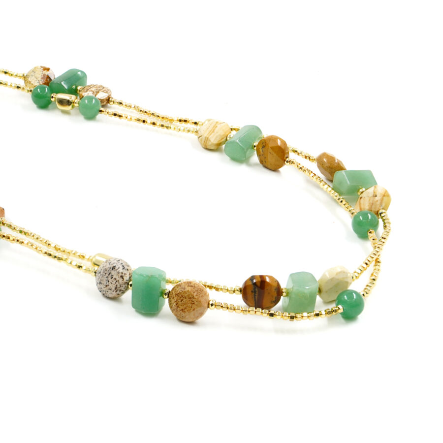 Collana Multifilo, con ematite dorata, avventurina, paesina