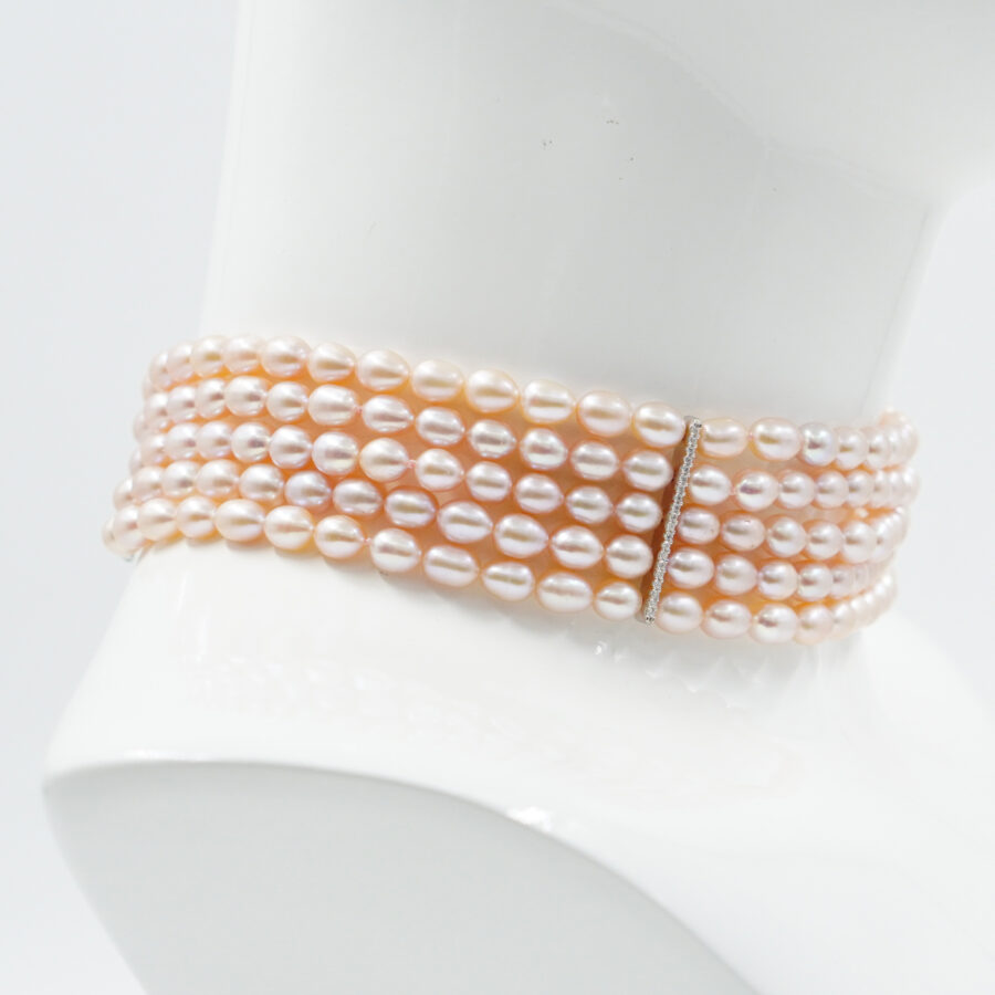 Collana Choker Multifilo con perle a goccia rosa, chiusura in argento – Rodiato - immagine 2
