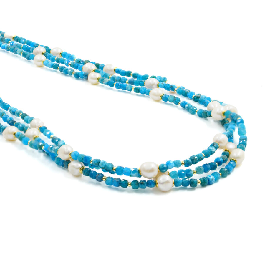 Collana con apatite, perla, ematite, chiusura in argento – Dorato