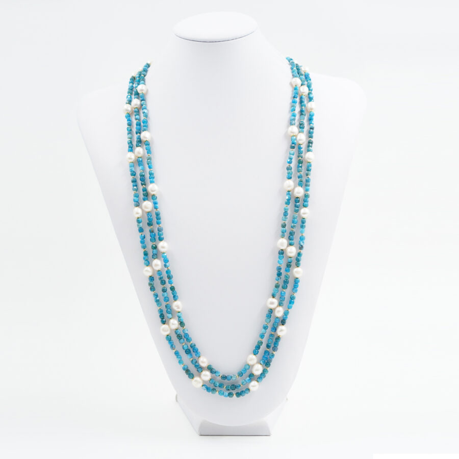 Collana con apatite, perla, ematite, chiusura in argento – Dorato - immagine 2