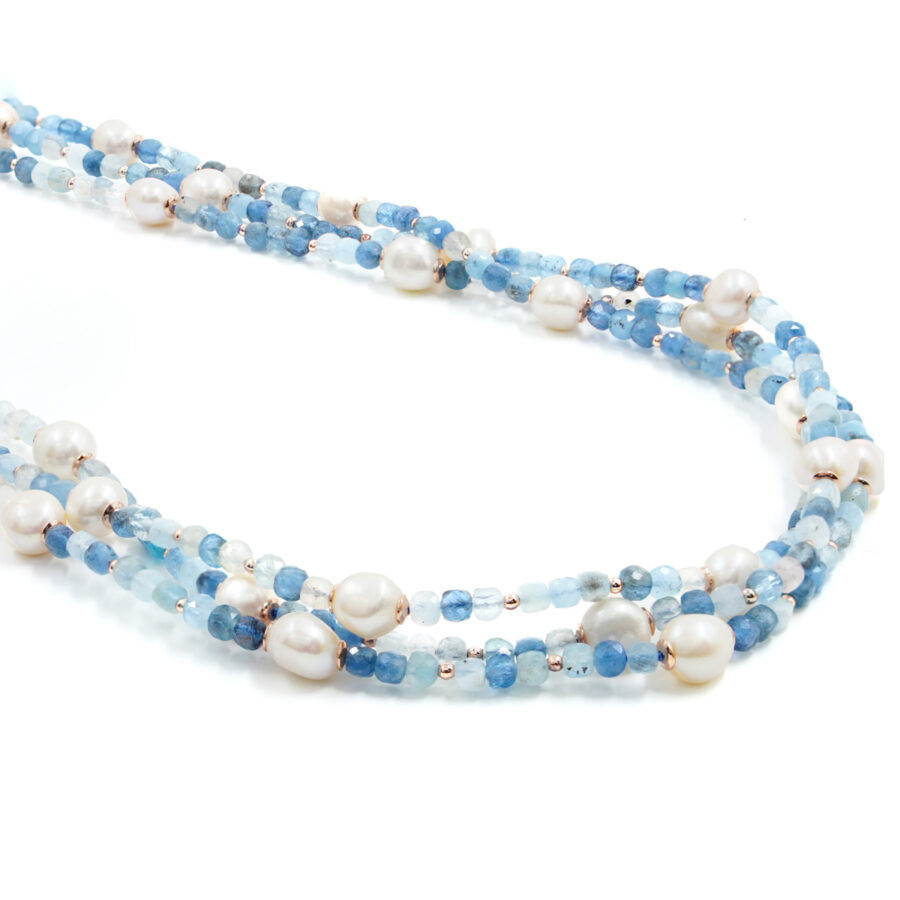 Collana con acquamarina, perla, ematite, chiusura in argento – Rose'