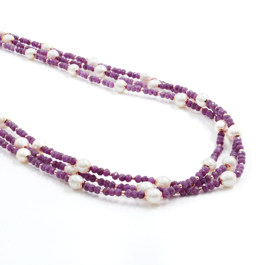 Collana con rubini, perla, ematite, chiusura in argento – Rose'