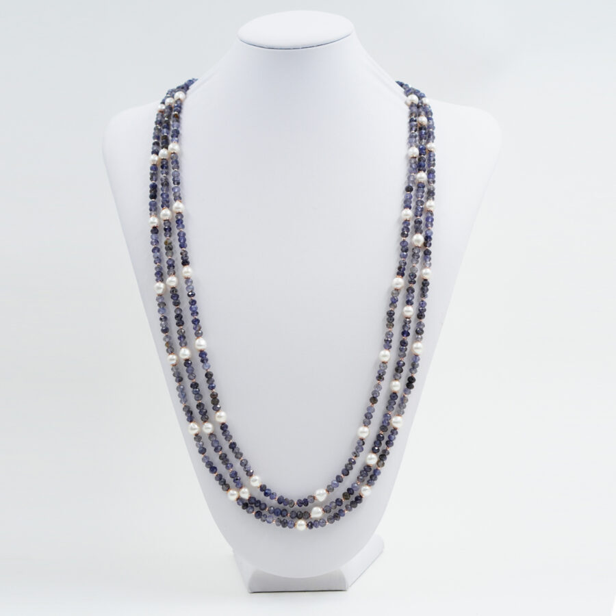 Collana con iolite, perla, ematite, chiusura in argento – Rose' - immagine 2