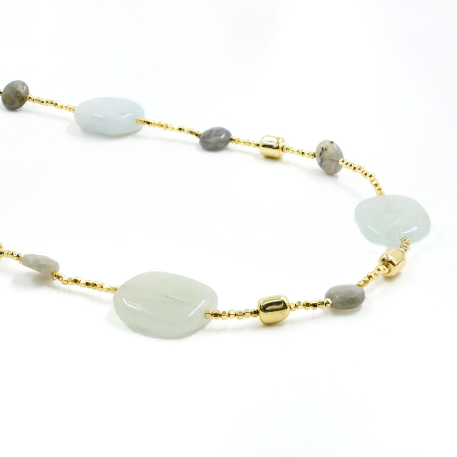 Collana con ematite, acquamarina, labradorite, chiusura in argento – Rodiato