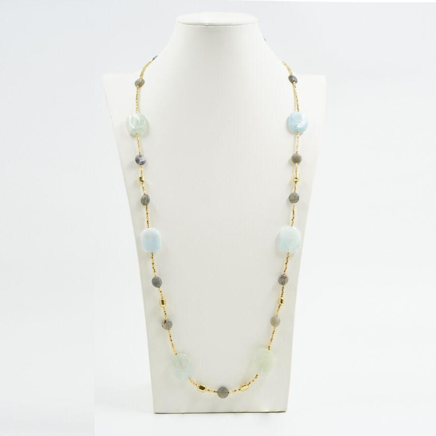 Collana con ematite, acquamarina, labradorite, chiusura in argento – Rodiato - immagine 2