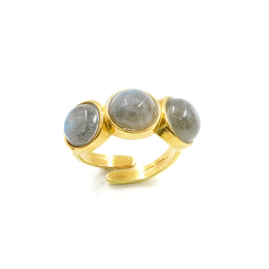 Trilogy in Argento con cabochon di labradorite – Dorato