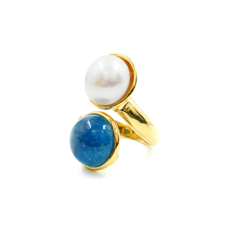 Anello Contrarier in Argento con apatite e perla - Dorato