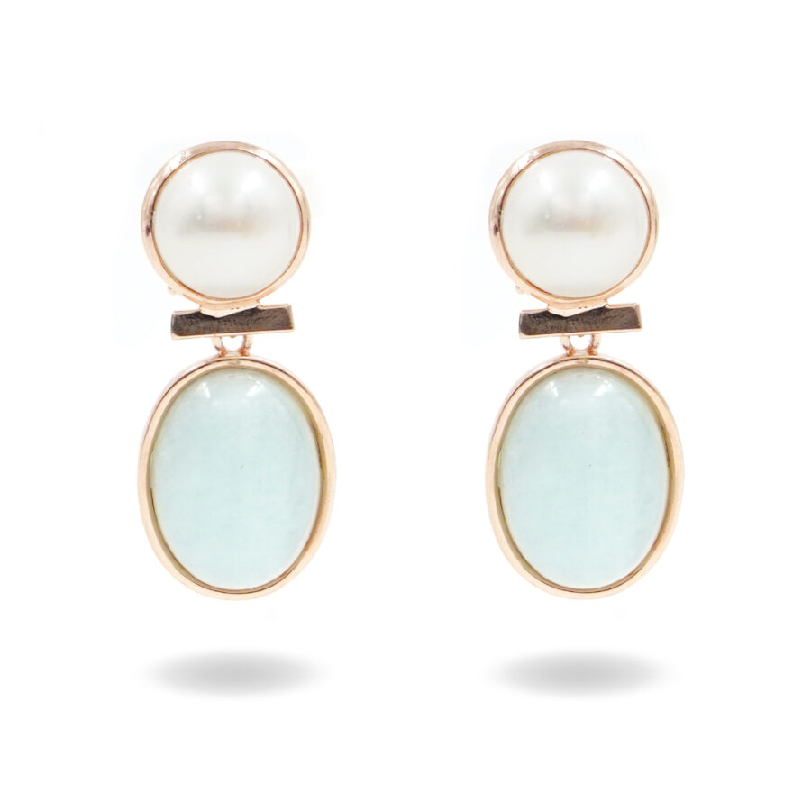 Orecchini in argento con perla e acquamarina – Rose'