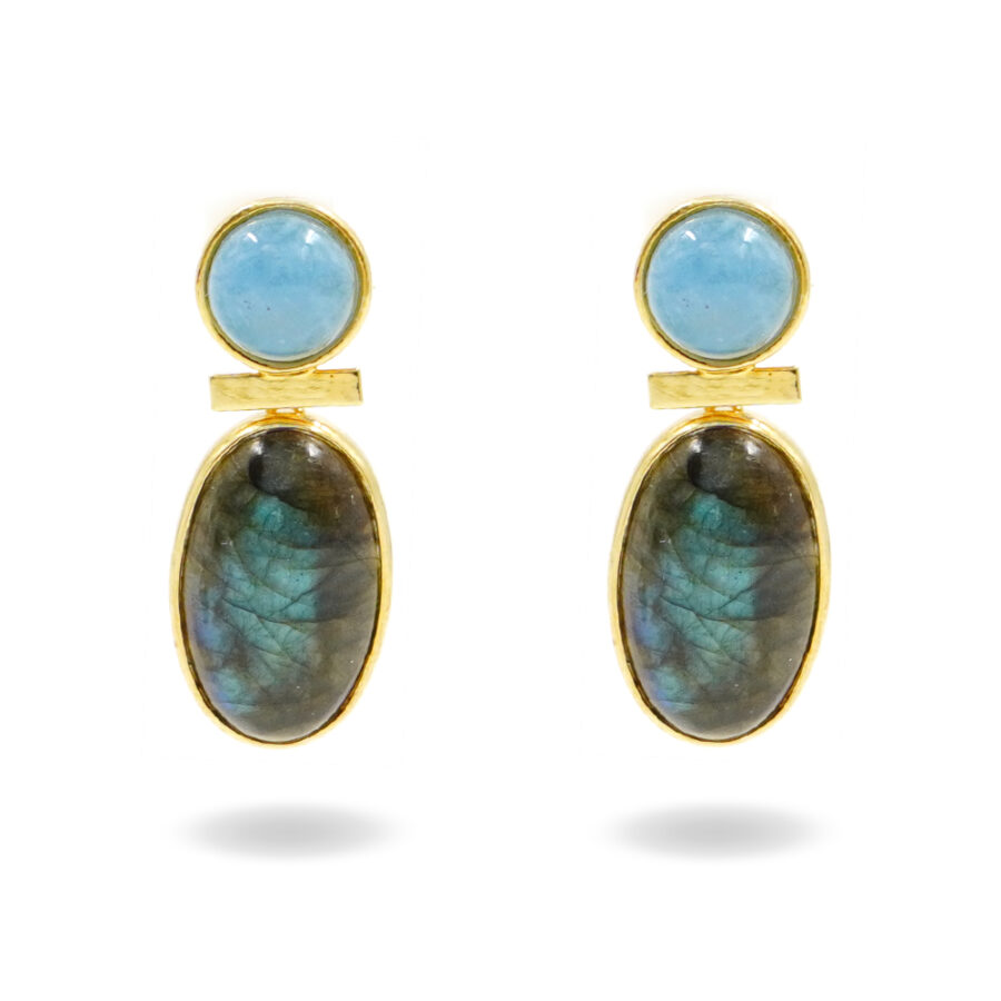 Orecchini in argento con labradorite e acquamarina – Dorato
