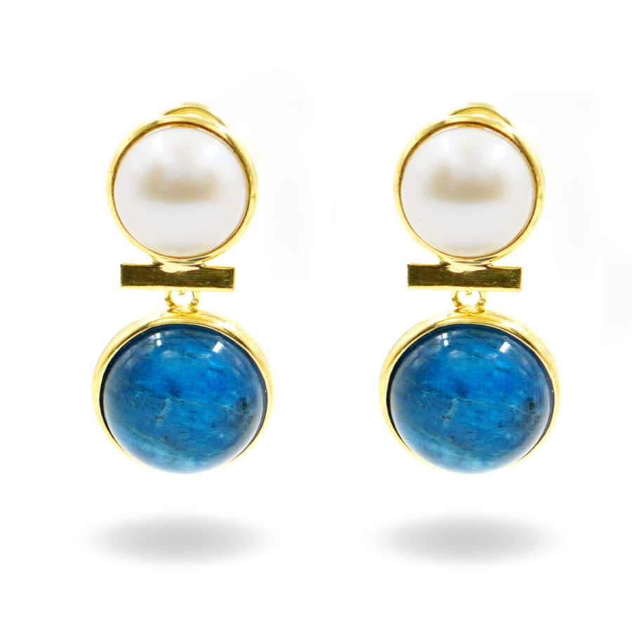 Orecchini in argento con perla e apatite - Dorato