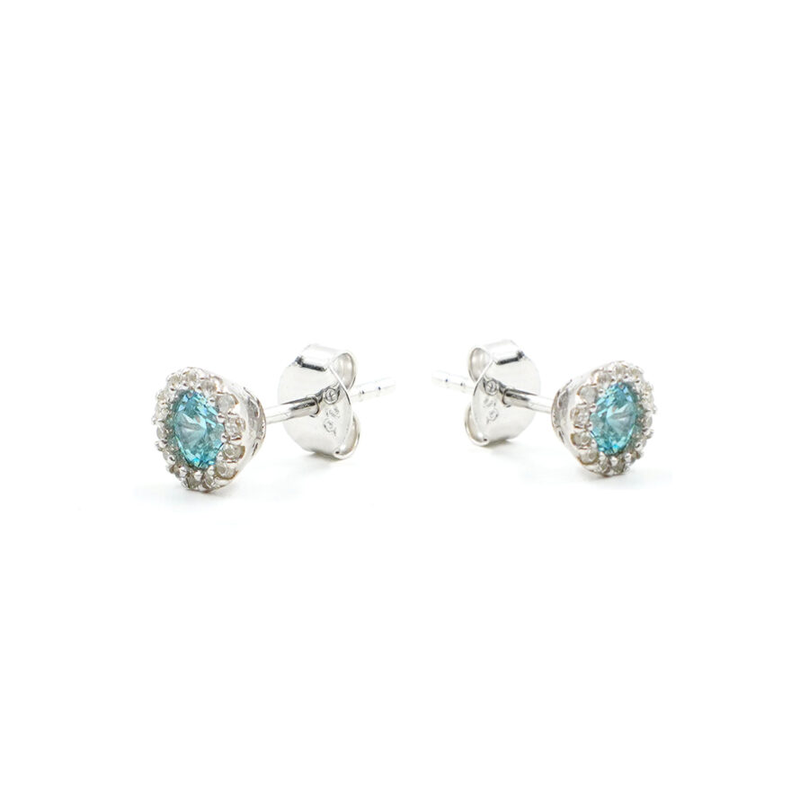 Orecchini in argento con zirconi azzurri e bianchi – Rodiato