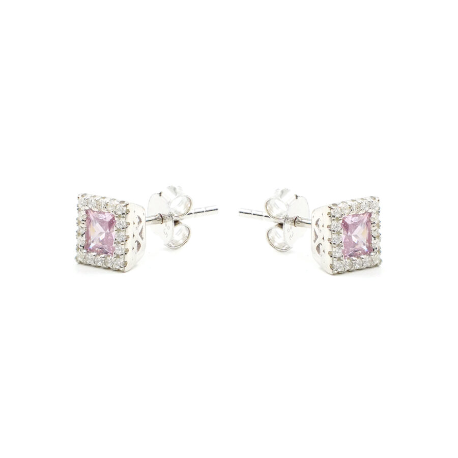 Orecchini in argento con zirconi rosa e bianchi – Rodiato