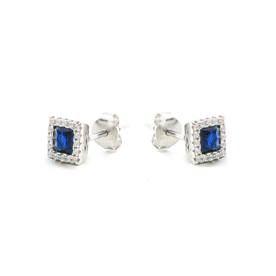 Orecchini in argento con zirconi blu e bianchi – Rodiato