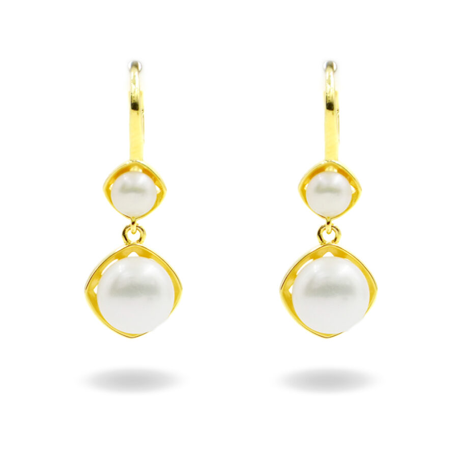 Orecchini in argento a monachina con perle – Dorato