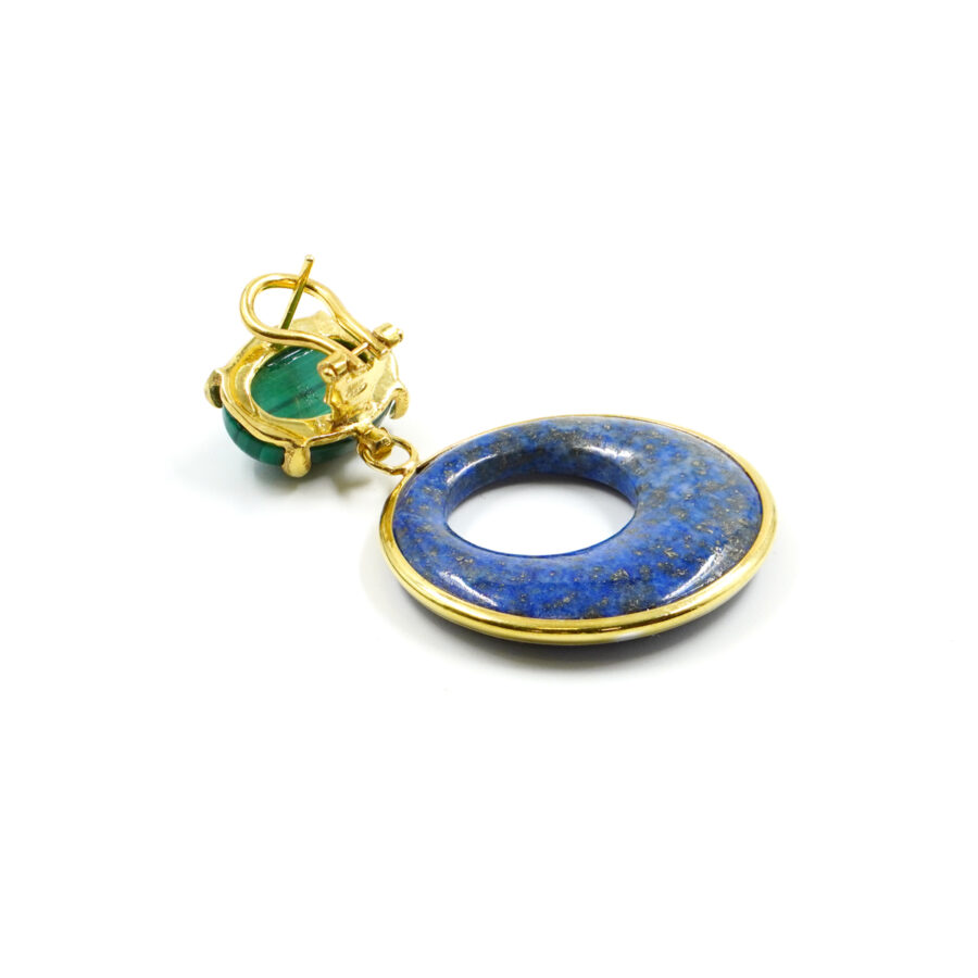Orecchini in argento con malachite e creole di lapis - Dorato - immagine 2