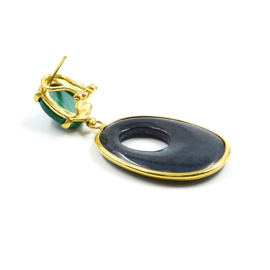 Orecchini in argento con malachite e creole di agata - Dorato - immagine 2