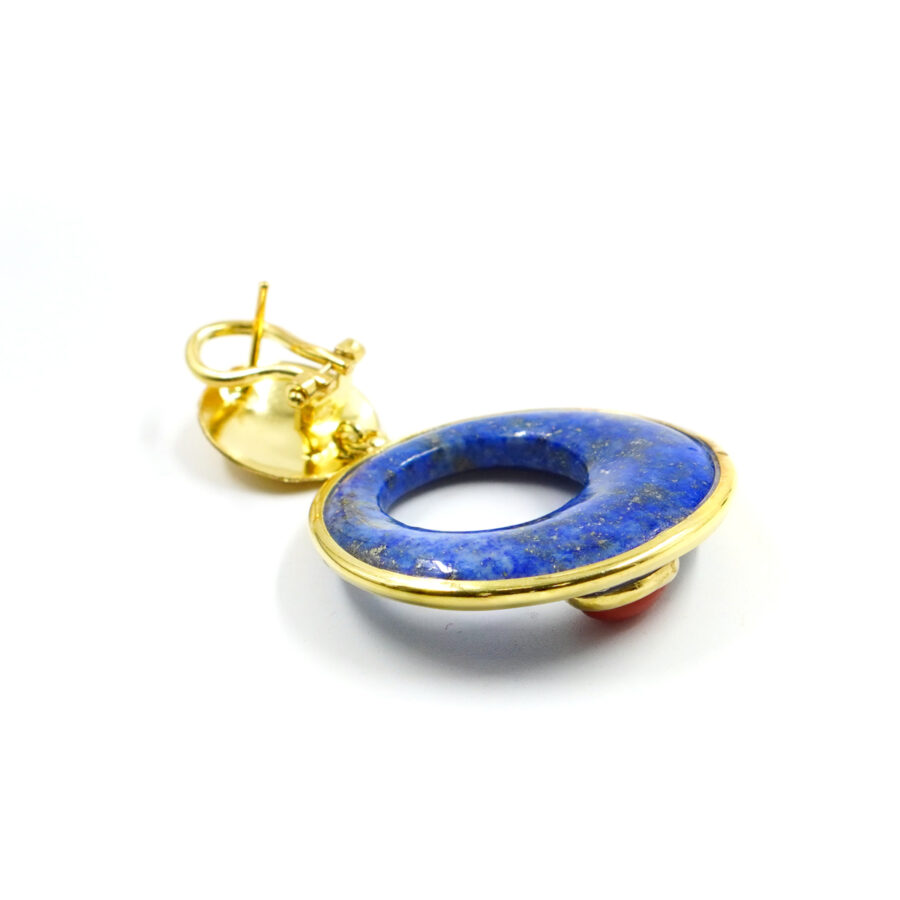 Orecchini in argento con corallo e creole di lapis - Dorato - immagine 2