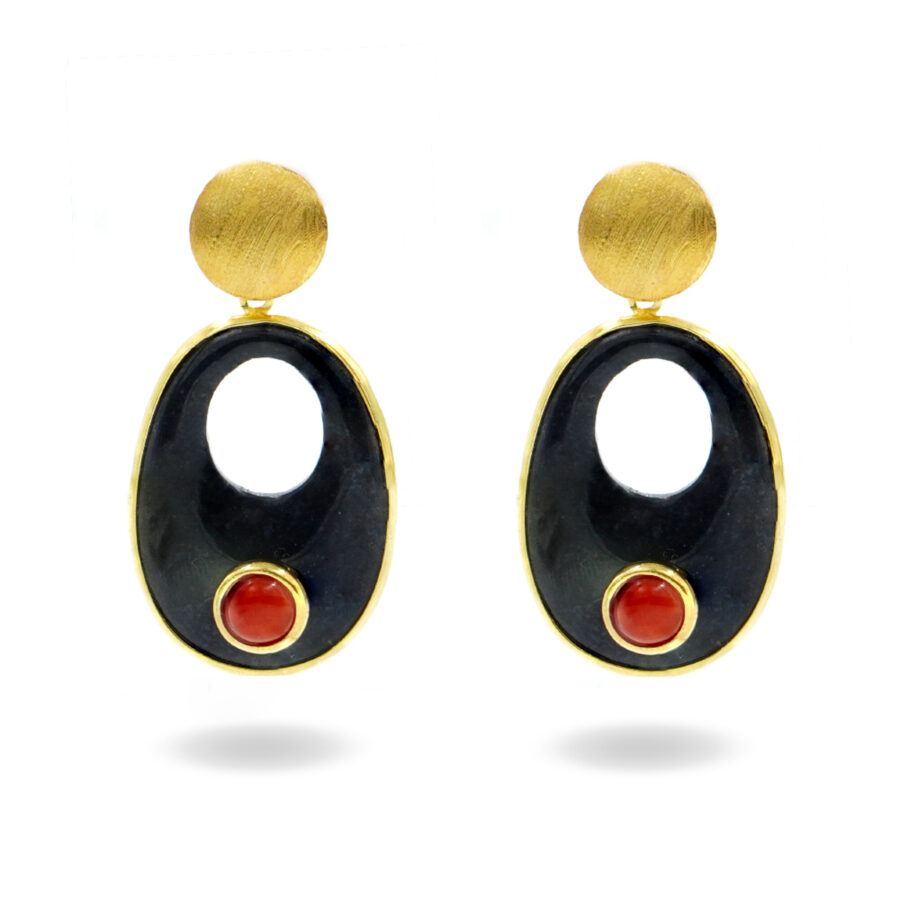 Orecchini in argento con corallo e creole di agata - Dorato