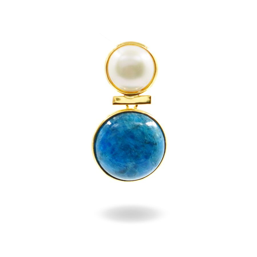 Pendente in argento con perla e apatite - Dorato