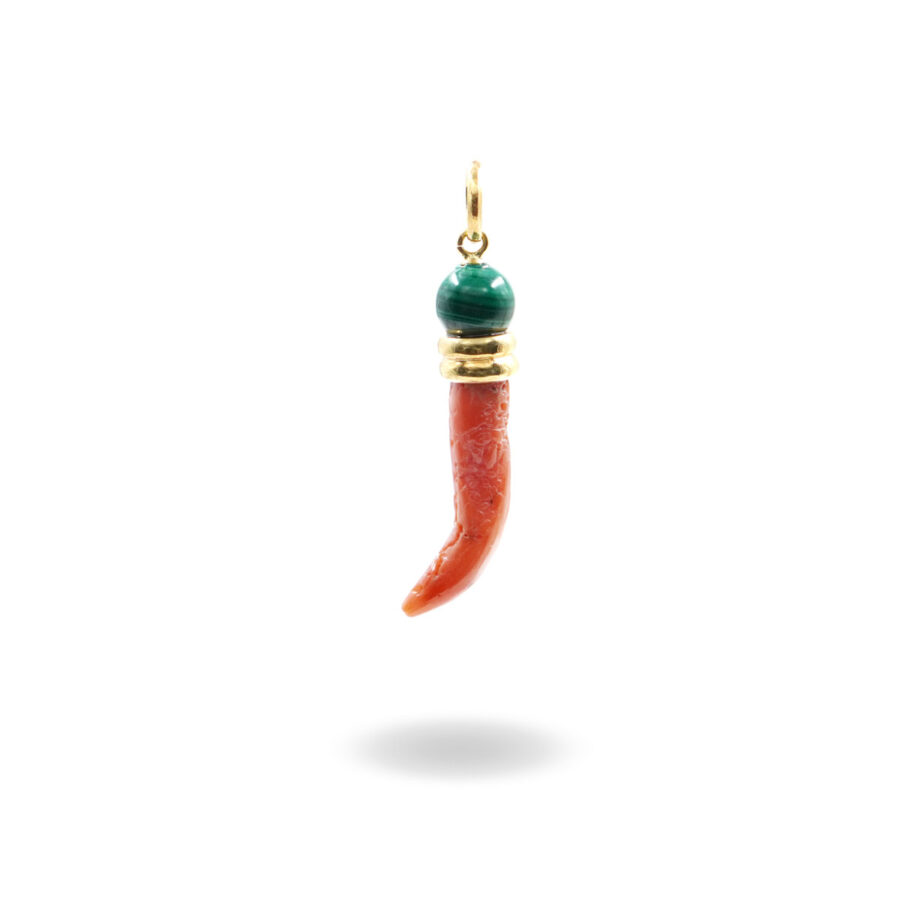 Pendente in malachite e corno di corallo - Dorato - immagine 2