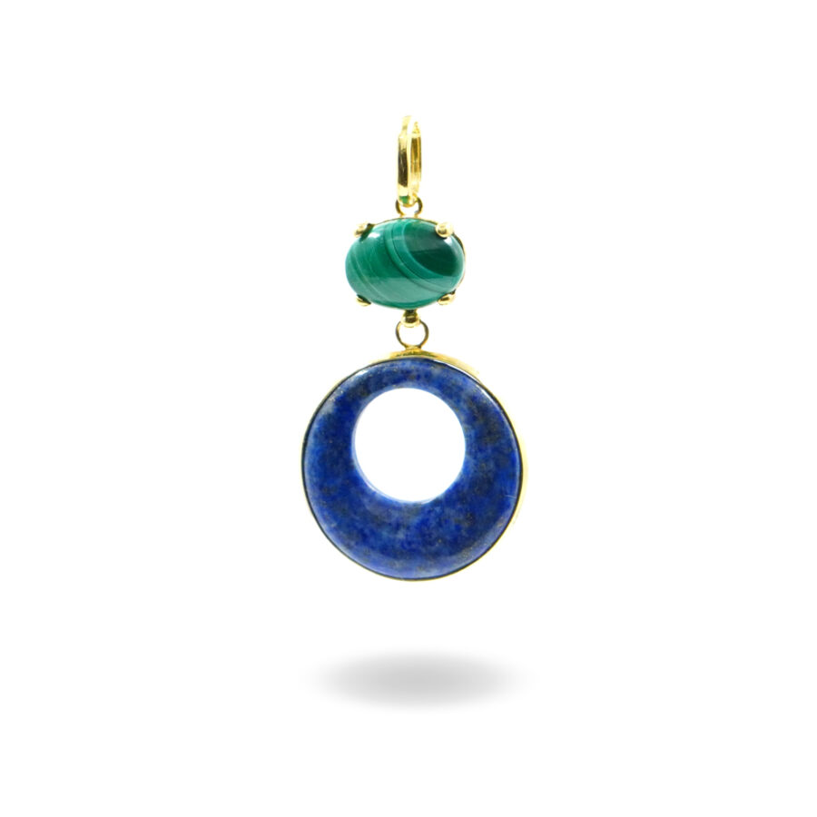 Pendente in argento con malachite e creole di lapis - Dorato
