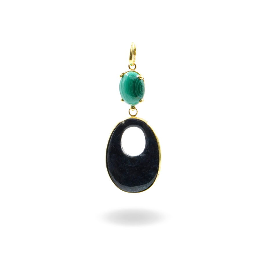 Pendente in argento con malachite e creole di agata - Dorato