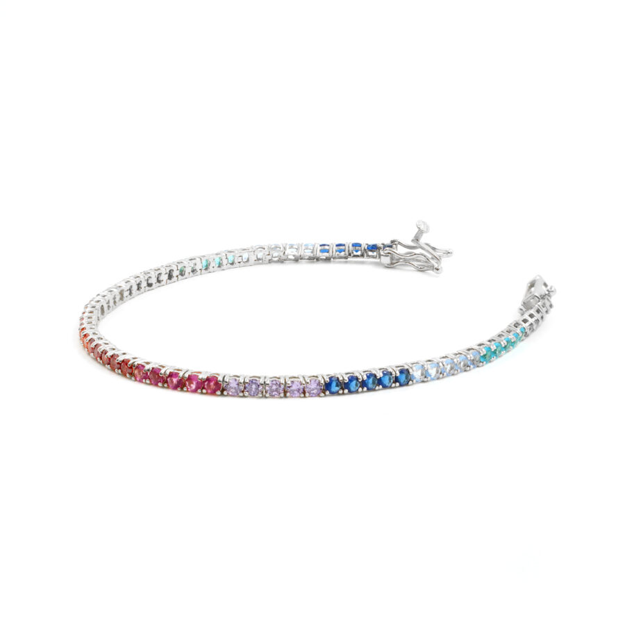 Bracciale Tennis in argento 925 con zirconi multicolore 2,5mm – Rodiato – <em>Lunghezza 18cm</em> - immagine 2