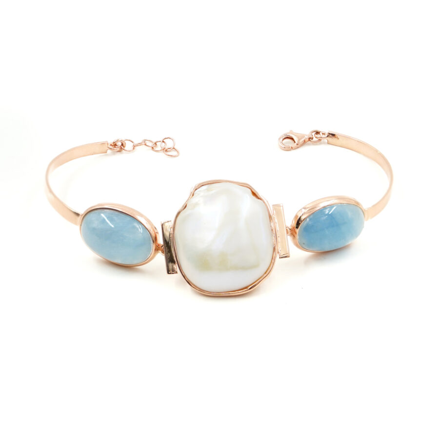 Bracciale in argento con perla barocca e cianite – Rose'
