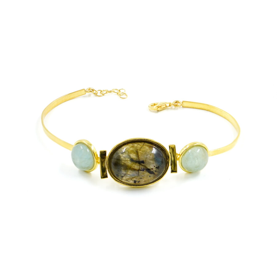 Bracciale in argento con acquamarina e labradorite - Dorato