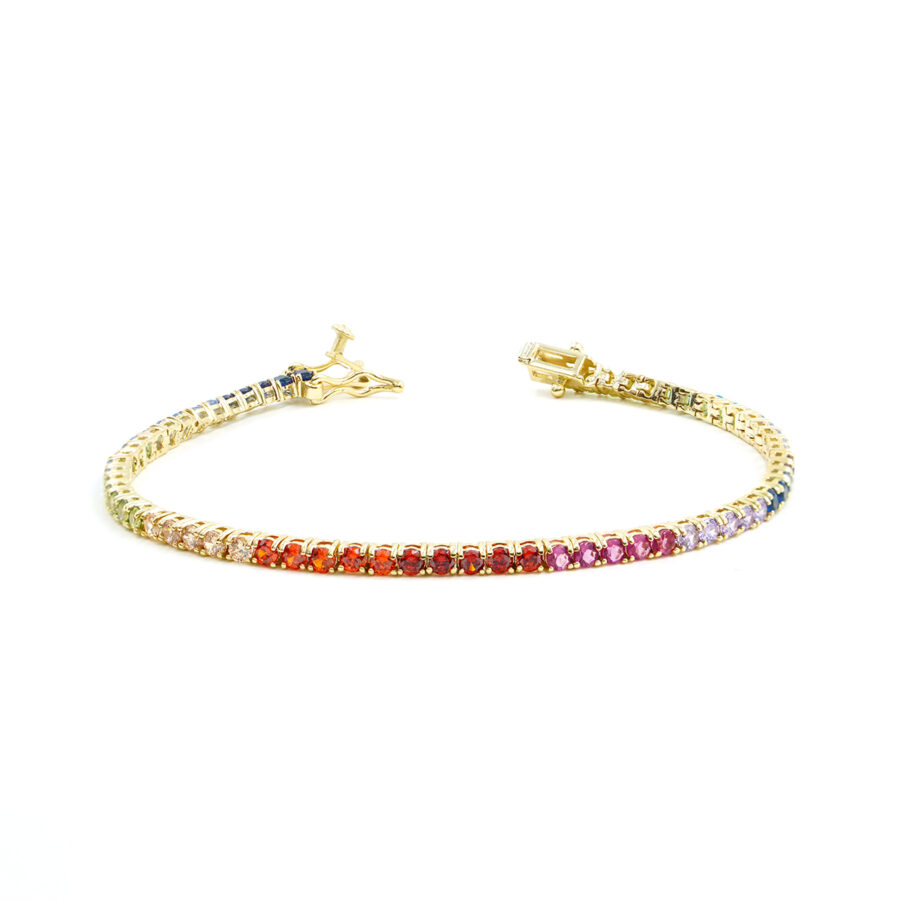Bracciale Tennis in argento con zirconi multicolore 2,5mm – Dorato – <strong>Lunghezza 16cm</strong>