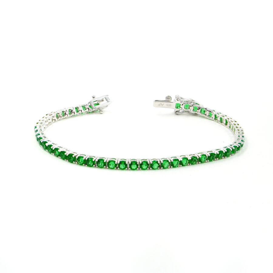 Bracciale Tennis in argento con zirconi verdi 2,5mm – Rodiato – <strong>Lunghezza 16cm</strong>