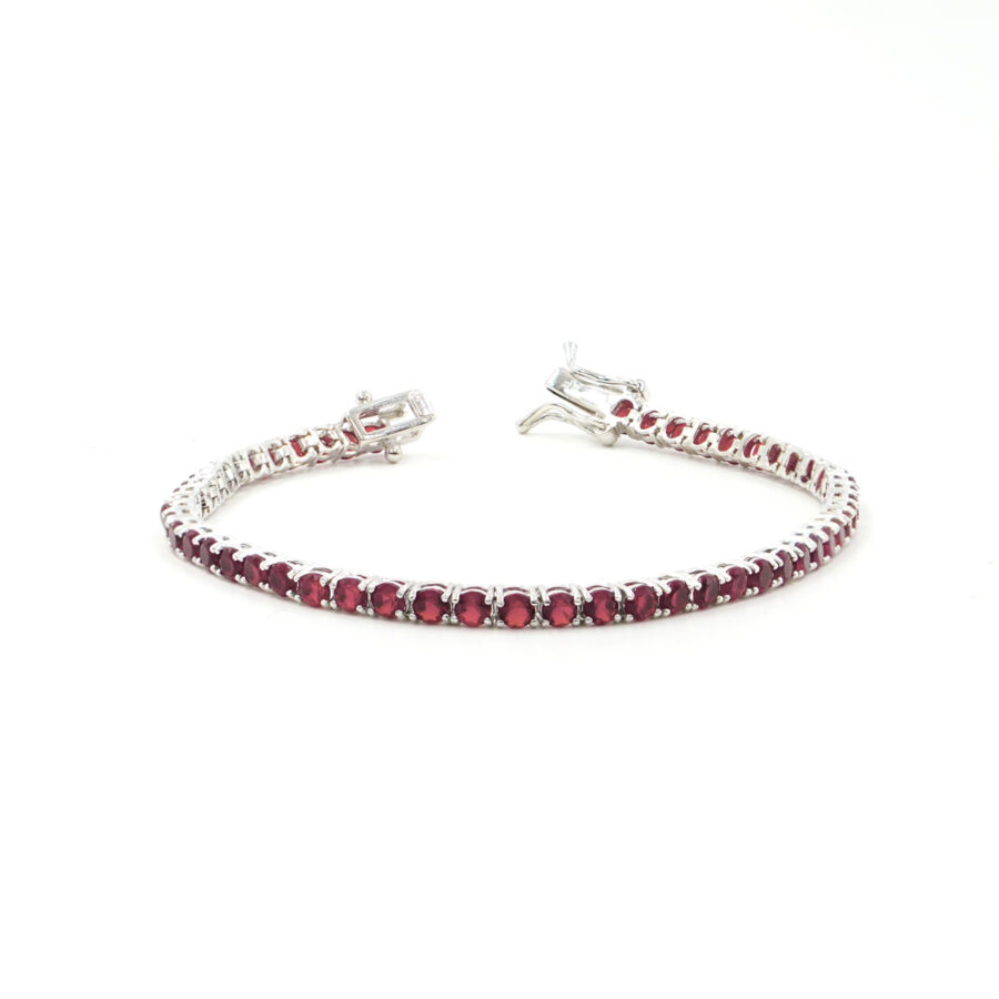 Bracciale Tennis in argento con zirconi rossi 2,5mm – Rodiato – <strong>Lunghezza 16cm</strong>