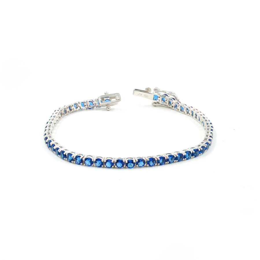 Bracciale Tennis in argento con zirconi blu 2,5mm – Rodiato – <strong>Lunghezza 16cm</strong>