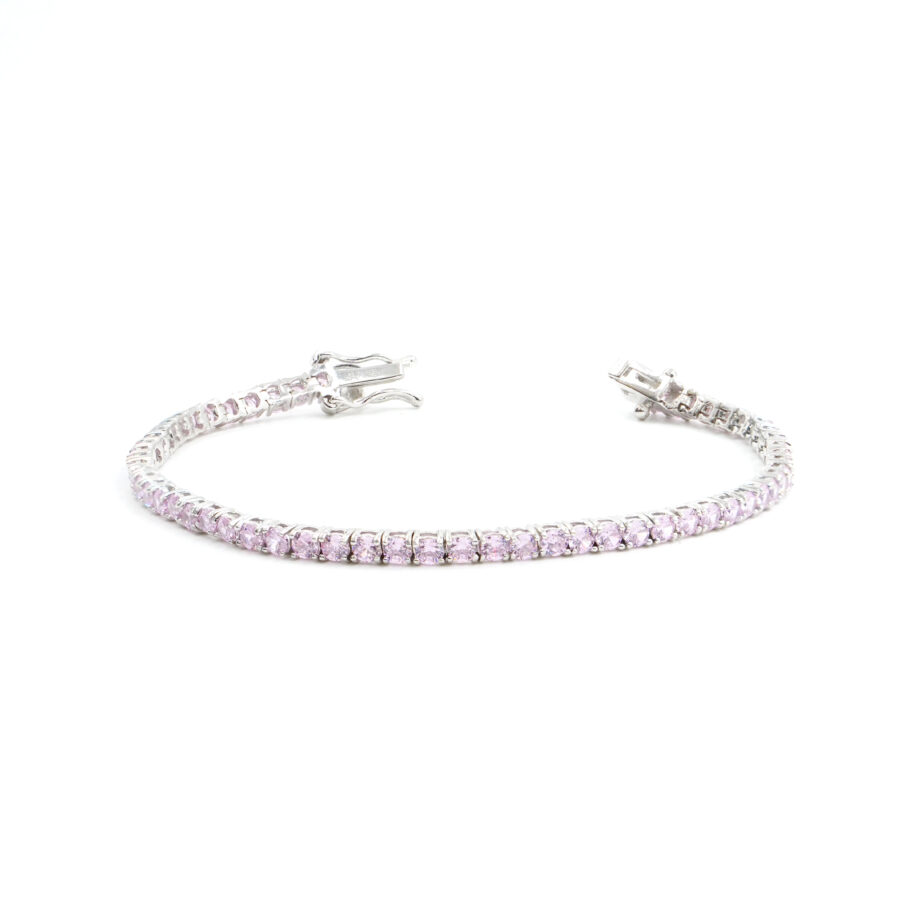 Bracciale Tennis in argento con zirconi rosa 2,5mm – Rodiato – <strong>Lunghezza 16cm</strong>