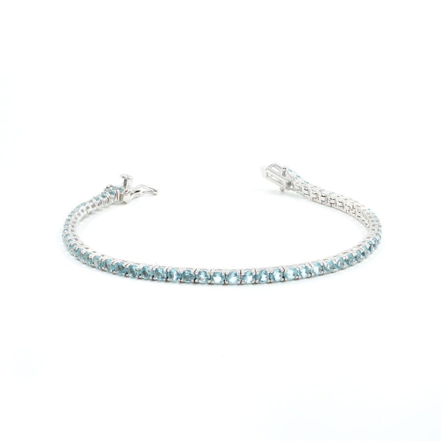 Bracciale Tennis in argento con zirconi azzurri 2,5mm – Rodiato – <strong>Lunghezza 16cm</strong>