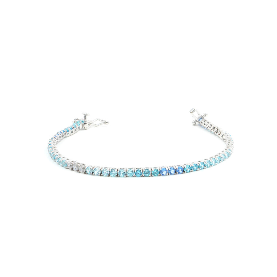 Bracciale Tennis in argento con zirconi multicolore azzurro 2,5mm – Rodiato – <strong>Lunghezza 16cm</strong>