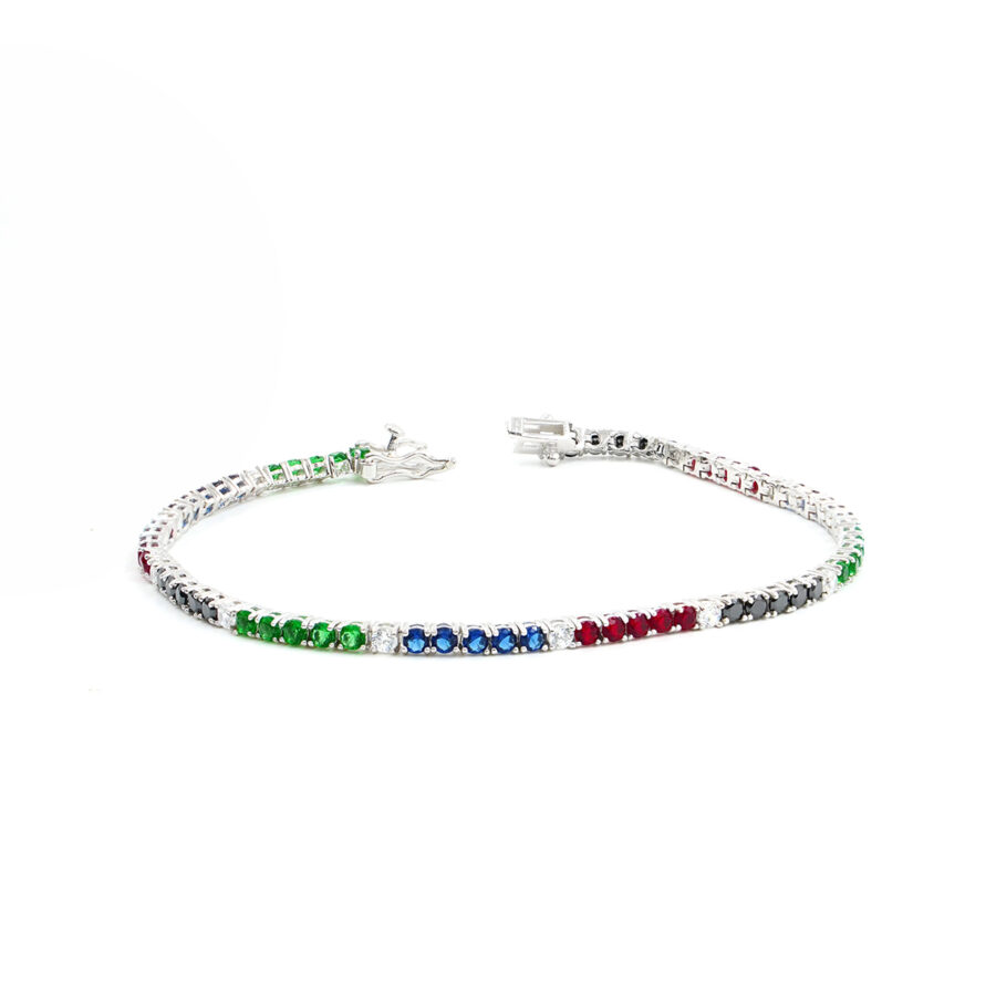 Bracciale Tennis in argento con zirconi multicolore 2,5mm – Rodiato – Lunghezza 20cm