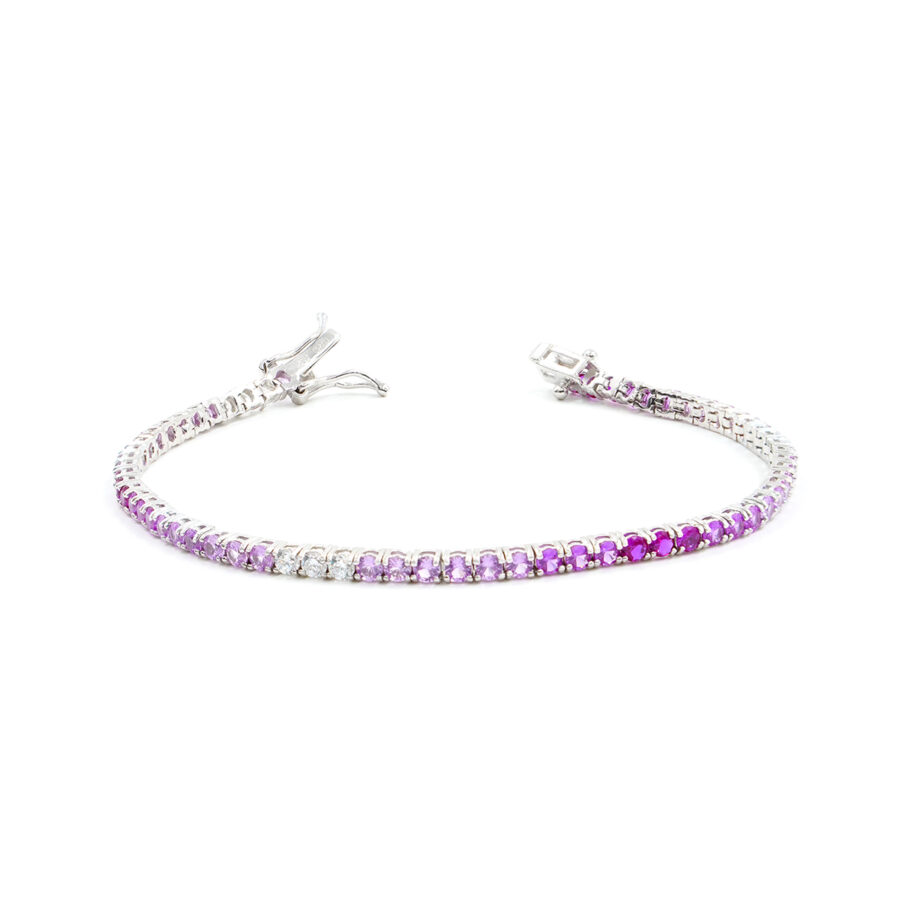 Bracciale Tennis in argento con zirconi multicolore rosa 2,5mm – Rodiato – <em>Lunghezza 18cm</em>