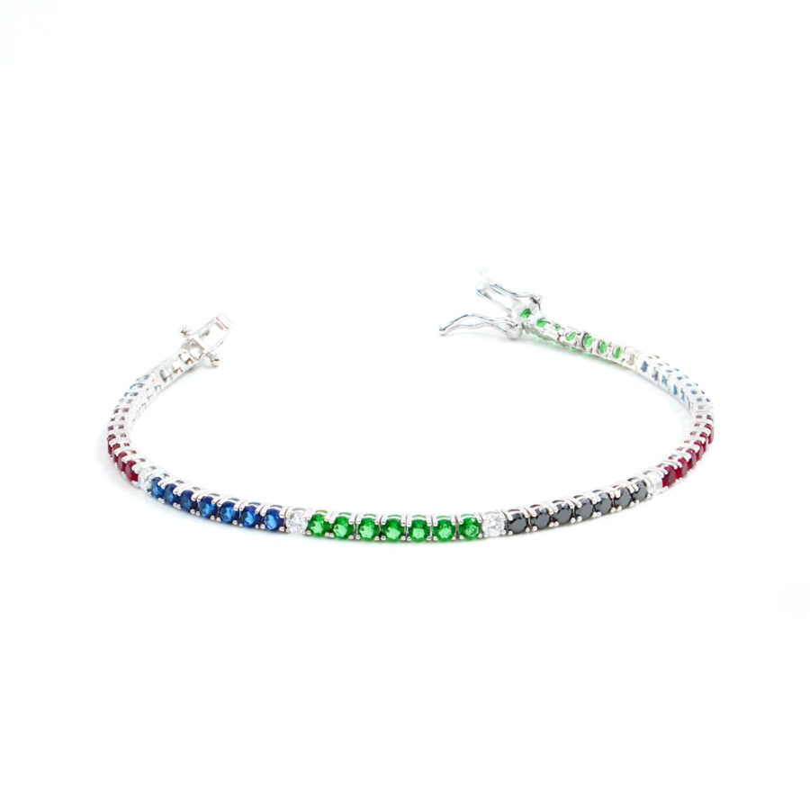 Bracciale Tennis in argento con zirconi multicolore 2,5mm – Rodiato – <em>Lunghezza 18cm</em>