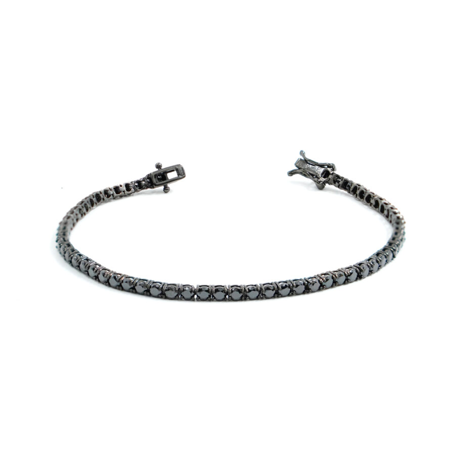 Bracciale Tennis in argento con zirconi neri 3mm – Colore Rutenio – Lunghezza 20cm